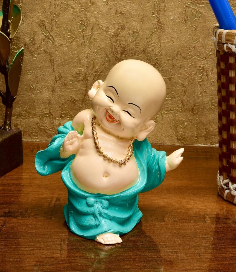 Karigaari India Handcrafted Resin Laughing Buddha Monk Idol Sculpture Buddha Idols for Home Decor 1778 cm x 1778 cm x 2040 cm Multicolour - Image 1