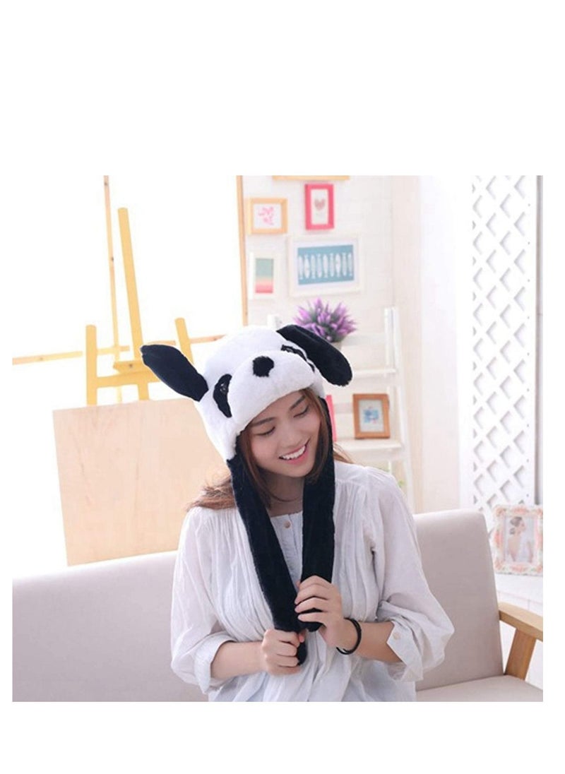 Y&D - Cute Plush Panda Hat, Ear Moving Jumping Funny Faux Fur Hat Cap, for Kid and Adult Cosplay Party Holiday Costume Accessory with Ears When Pressing The Paws - Image 1