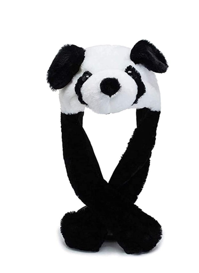 Y&D - Cute Plush Panda Hat, Ear Moving Jumping Funny Faux Fur Hat Cap, for Kid and Adult Cosplay Party Holiday Costume Accessory with Ears When Pressing The Paws - Image 1