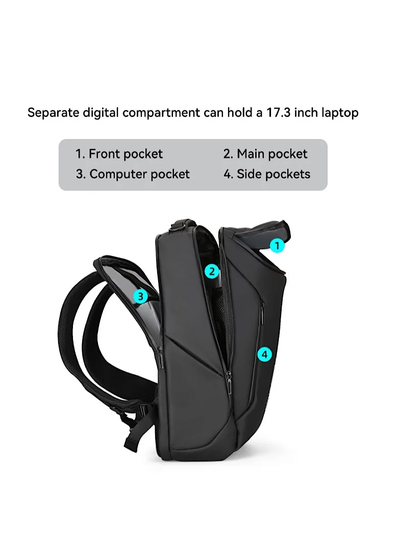 MARK RYDEN MARK RYDEN Large Capacity Waterproof Backpack for Business Men with USB Charging Port for School Travel Hiking Pack for Laptop Under 17.3 Inches