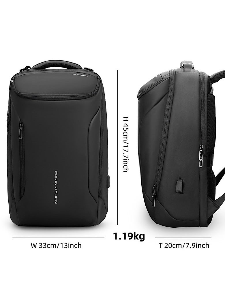 مارك رايدن حقيبة ظهر لاب توب مارك رايدن  سوداء . بوصة بمنفذ ، مقاومة للماء من جلد البولي يوريثين وأكسفورد، حقيبة سفر وعمل للرجال - Image 3