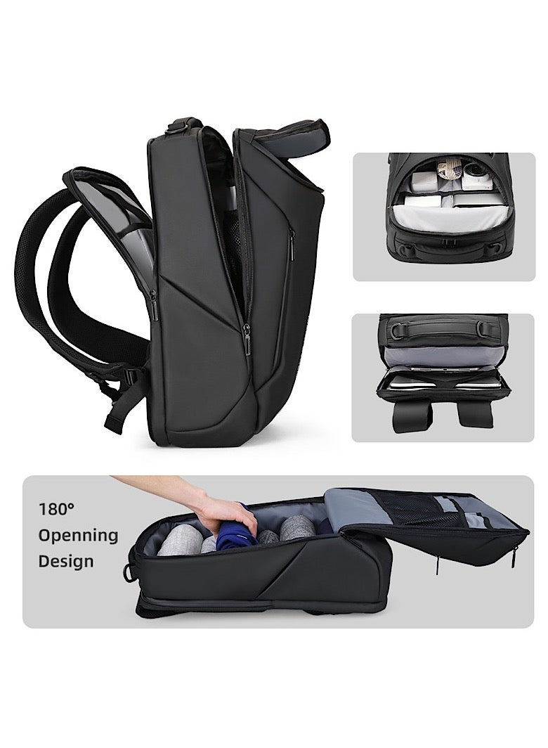 مارك رايدن حقيبة ظهر لاب توب مارك رايدن  سوداء . بوصة بمنفذ ، مقاومة للماء من جلد البولي يوريثين وأكسفورد، حقيبة سفر وعمل للرجال - Image 4