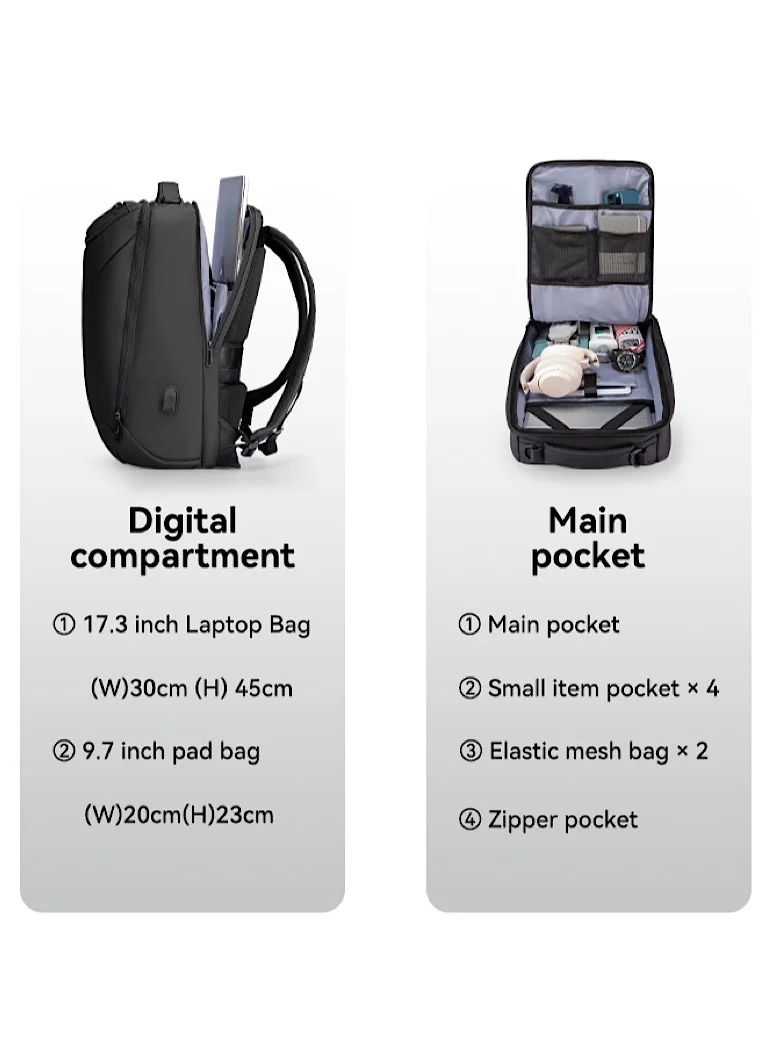 MARK RYDEN MARK RYDEN Large Capacity Waterproof Backpack for Business Men with USB Charging Port for School Travel Hiking Pack for Laptop Under 17.3 Inches