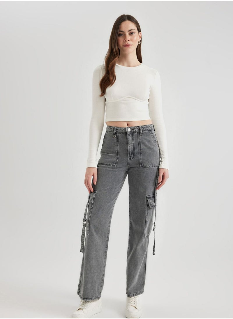 DeFacto - Woman Wideleg Cargo High Waist Jeans - Image 1