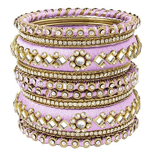 Peora Women Velvet Matching Fancy Silk Thread Pink White Chuda/Chura Bangle Set(Size 2.8) - Image 1
