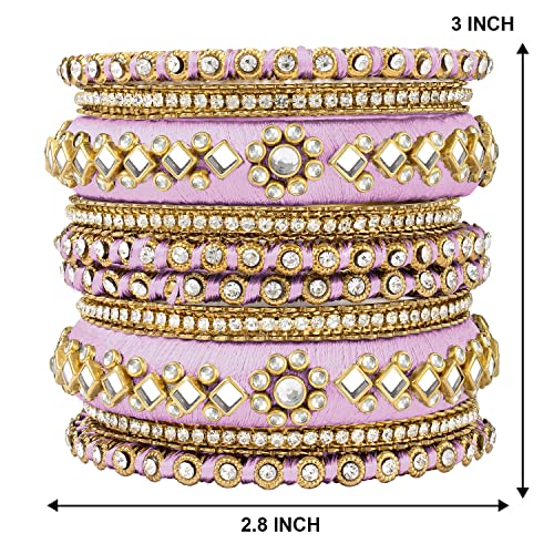 Peora Women Velvet Matching Fancy Silk Thread Pink White Chuda/Chura Bangle Set(Size 2.8) - Image 5