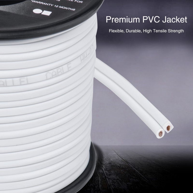Tyumen 18 AWG Gauge 2 Conductor Stranded 40 FT Roll Speaker Zip Wire Car Home Audio Cable, 99.95% Oxygen Free Copper Wires, White - Image 4
