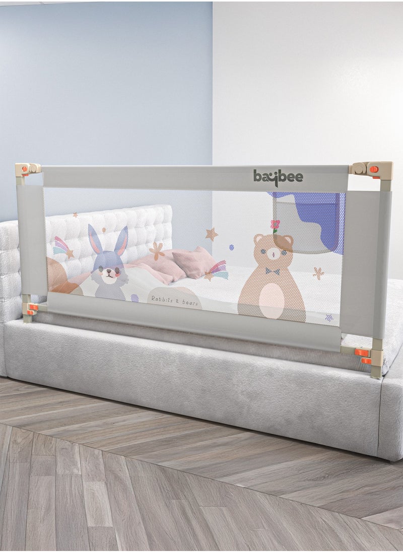 BAYBEE 150 x 80cm Baby Bed Rail Guard for Baby Safety with 28 Height Adjustable, Portable Bed Side Protector for Baby Falling | Foldable Single Side Baby Bed Railing for Kids Toddler Grey  - Image 1