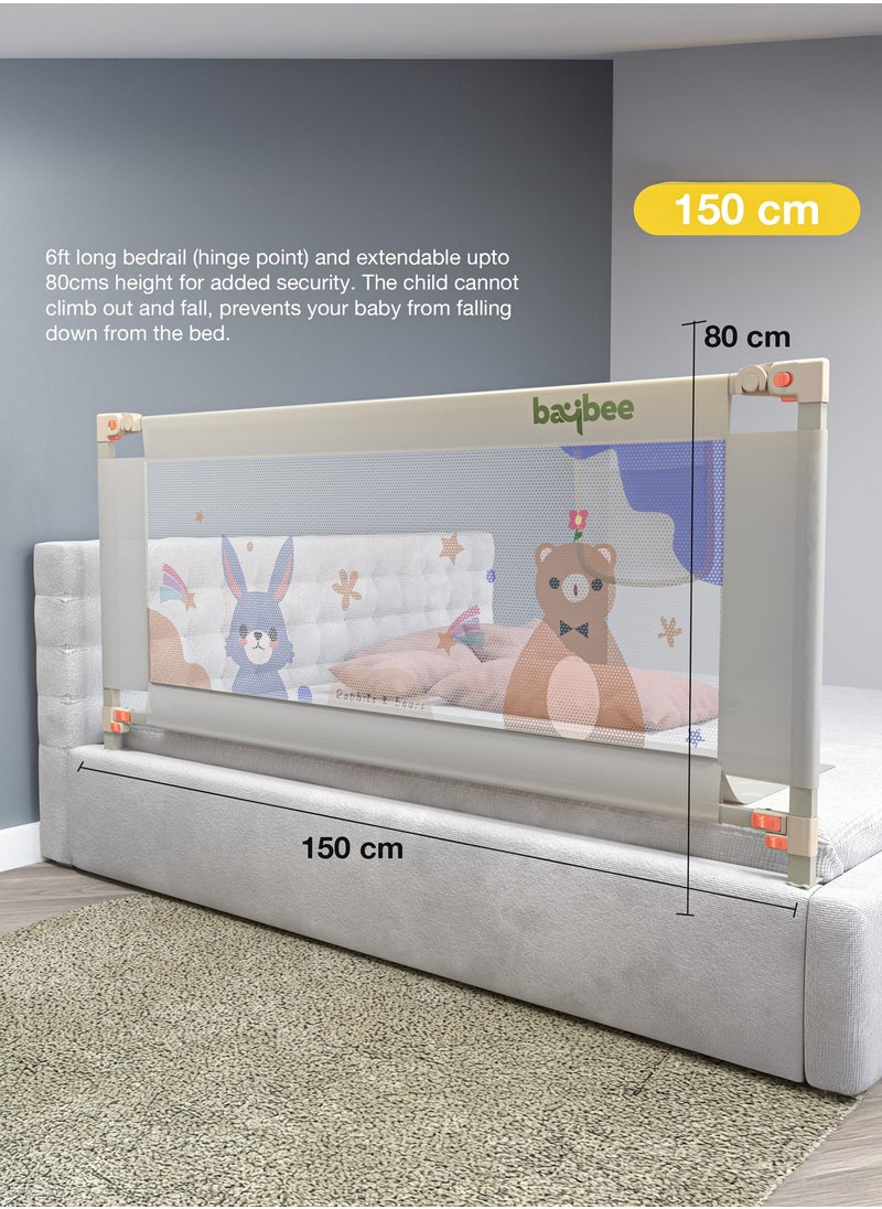 BAYBEE 150 x 80cm Baby Bed Rail Guard for Baby Safety with 28 Height Adjustable, Portable Bed Side Protector for Baby Falling | Foldable Single Side Baby Bed Railing for Kids Toddler Grey  - Image 2