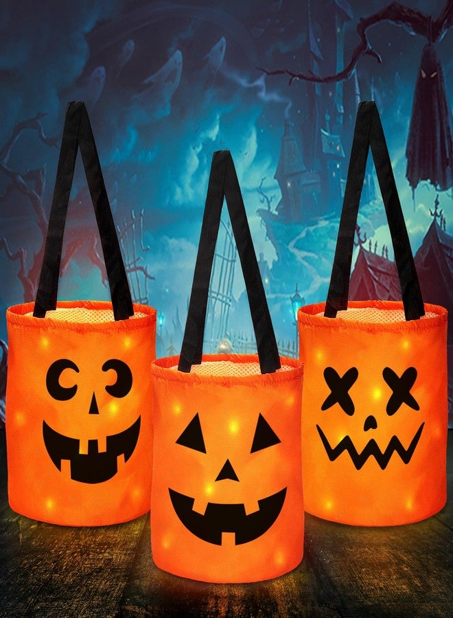 Duchong 3Packs Halloween LED Light Up Trick or Treat Bags, Halloween Pumpkin Bucket, Multipurpose Portable Collapsible Reusable Bags, Best Halloween Party Favors for Kids. - Image 1