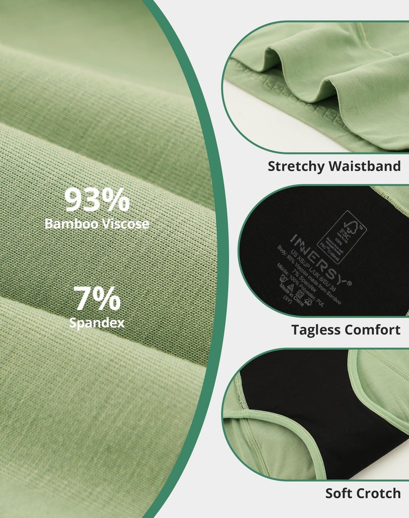 INNERSY Women's Bamboo Viscose Heavy Flow Period Underwear High Waisted Leakproof Panties 3 Pack(X-Large,Black/Gray/Green) - Image 3