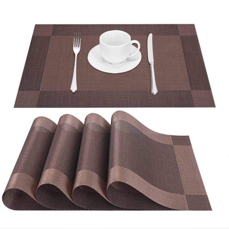 GIVERARE Placemats Set of 4, Heat-Resistant Woven Vinyl Placemat, Non-Slip Washable PVC Table Mat, Easy to Clean Premium Plastic Mats for Dining, Kitchen Table (Brown) - Image 1