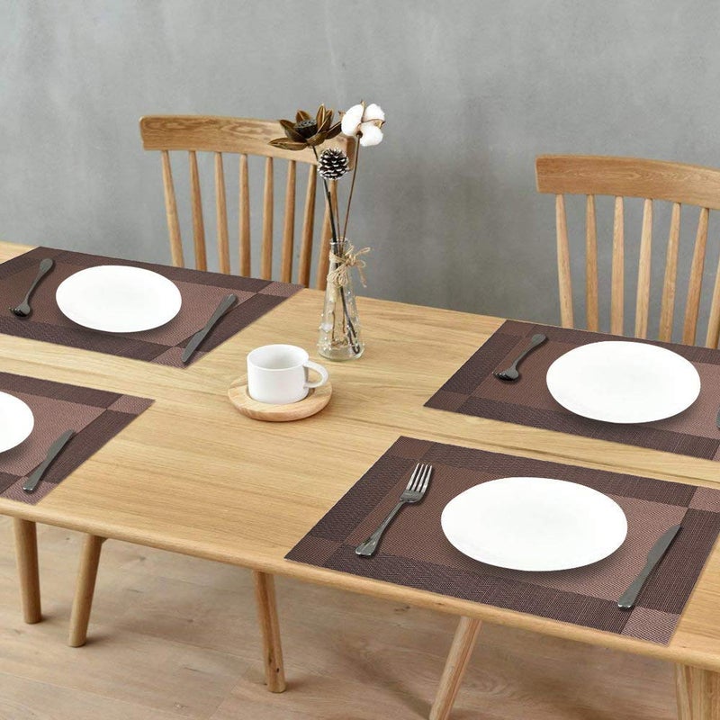GIVERARE Placemats Set of 4, Heat-Resistant Woven Vinyl Placemat, Non-Slip Washable PVC Table Mat, Easy to Clean Premium Plastic Mats for Dining, Kitchen Table (Brown) - Image 5