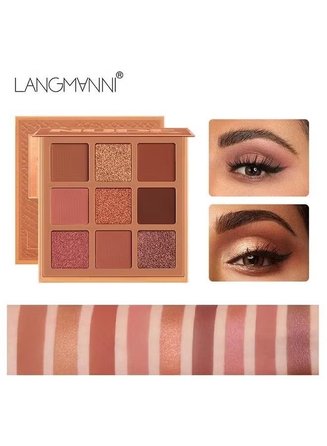 LANGMANNI 9 Color Pink Nude Light Warm Color Eyeshadow Palette Makeup, Glitter Matte Natural Neutral Colorful Eyeshadow Waterproof Long Lasting Natural Mixing Pigment Makeup - Image 2