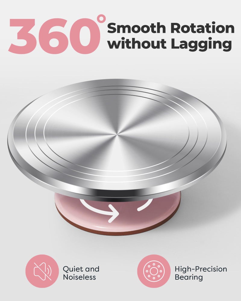 Kootek Aluminium Cake Turntable Set, Baking Tools with Revolving 12" Cake Stand for Decorating, 12.7" Offset Spatula, 3 Stainless Steel Frosting Icing Smoother, Cake Serve Cake Decorating Kit Supplies - Image 3