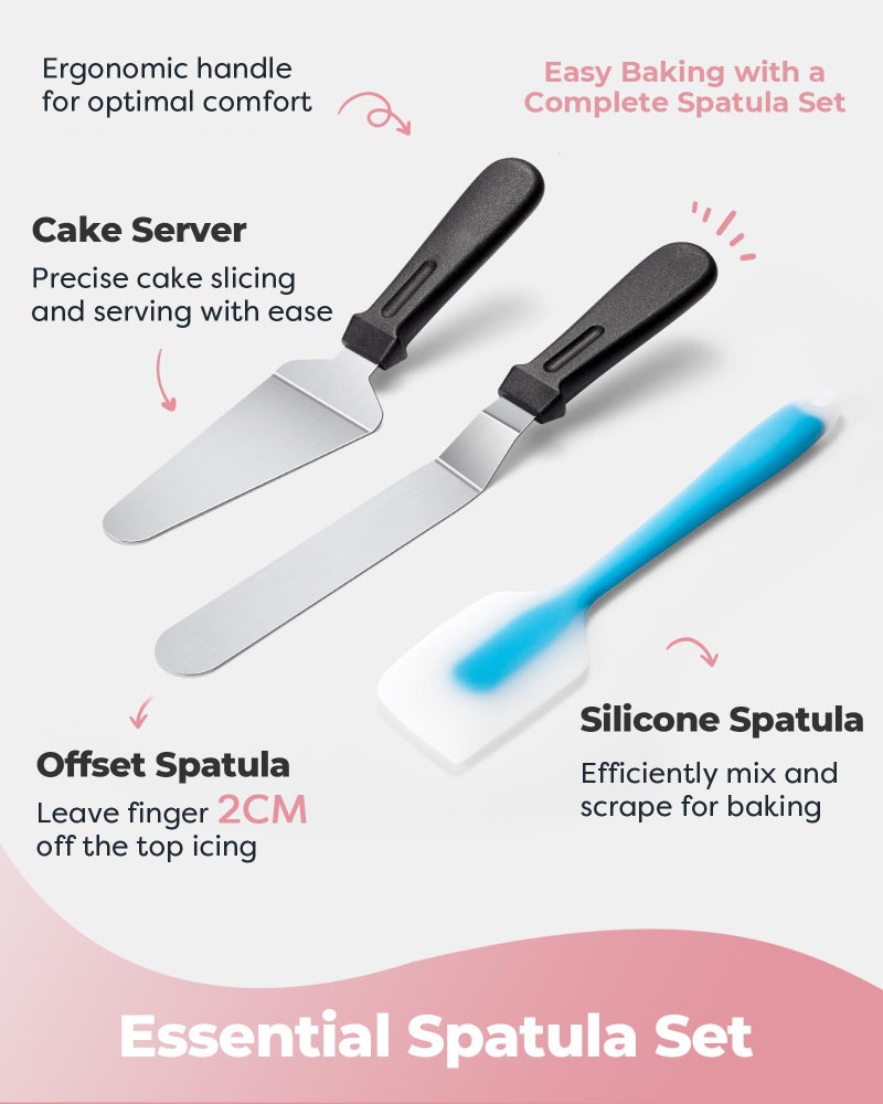 Kootek Aluminium Cake Turntable Set, Baking Tools with Revolving 12" Cake Stand for Decorating, 12.7" Offset Spatula, 3 Stainless Steel Frosting Icing Smoother, Cake Serve Cake Decorating Kit Supplies - Image 5