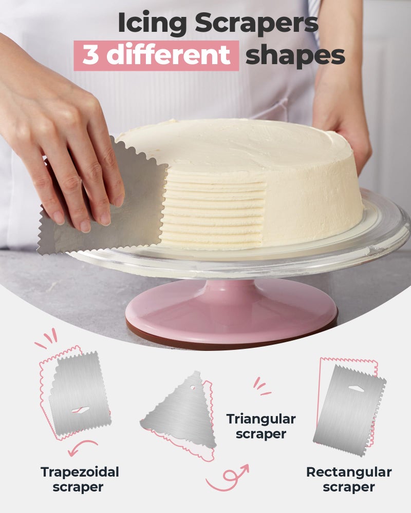 Kootek Aluminium Cake Turntable Set, Baking Tools with Revolving 12" Cake Stand for Decorating, 12.7" Offset Spatula, 3 Stainless Steel Frosting Icing Smoother, Cake Serve Cake Decorating Kit Supplies - Image 4