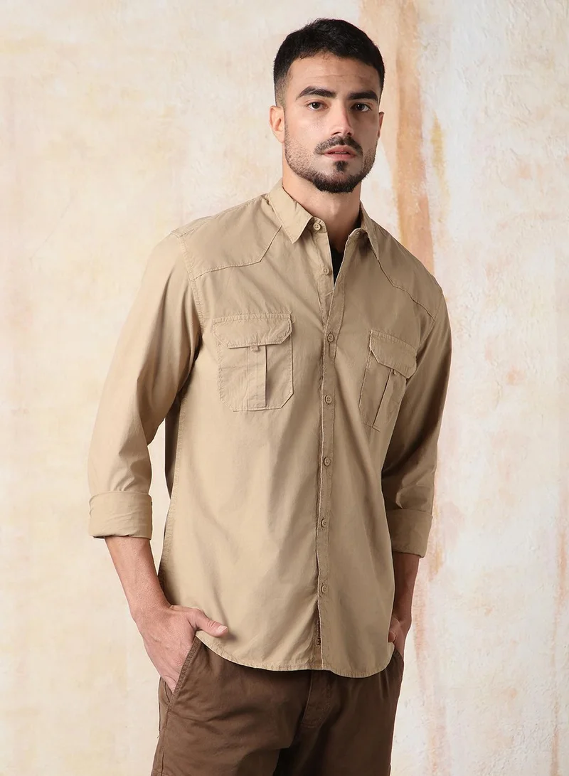 هاي ستار قميص رجالي قطني كاجوال بياقة عريضة وغسيل ثقيل
