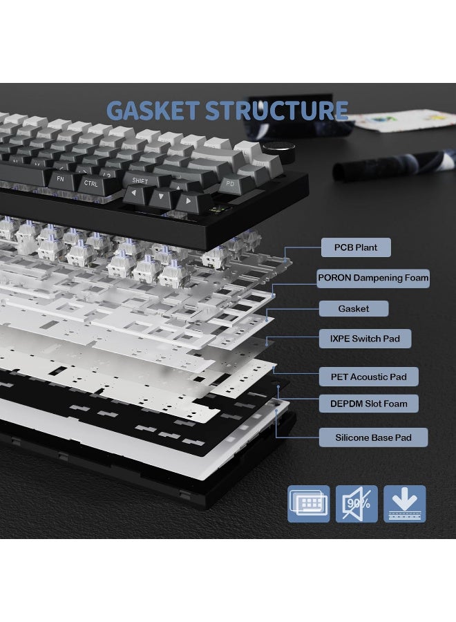 هجوم القرش X820Ultra Tri-mode Gasket Mechanical Keyboard 75% Gasket-mounted Bluetooth 5.1/2.4G Wireless & Type-C Wired Mechanical Keyboard - Black Gradient + Gift Switch - Image 3