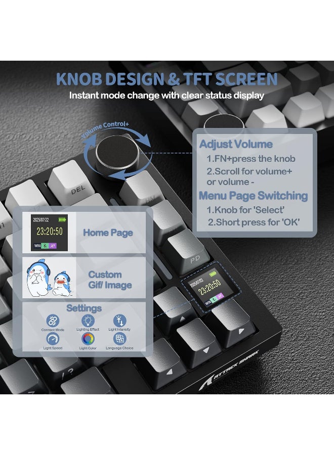 هجوم القرش X820Ultra Tri-mode Gasket Mechanical Keyboard 75% Gasket-mounted Bluetooth 5.1/2.4G Wireless & Type-C Wired Mechanical Keyboard - Black Gradient + Gift Switch - Image 5