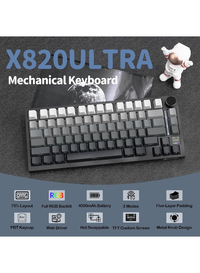 هجوم القرش X820Ultra Tri-mode Gasket Mechanical Keyboard 75% Gasket-mounted Bluetooth 5.1/2.4G Wireless & Type-C Wired Mechanical Keyboard - Black Gradient + Gift Switch - Image 4