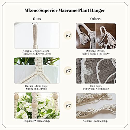 Mkono Macrame Plant Hangers, 5 Pack Different Tiers Indoor Hanging Planters Basket with 5 Hooks Decorative Flower Pots Holder Stand Boho Home Decor, Ivory - Image 4