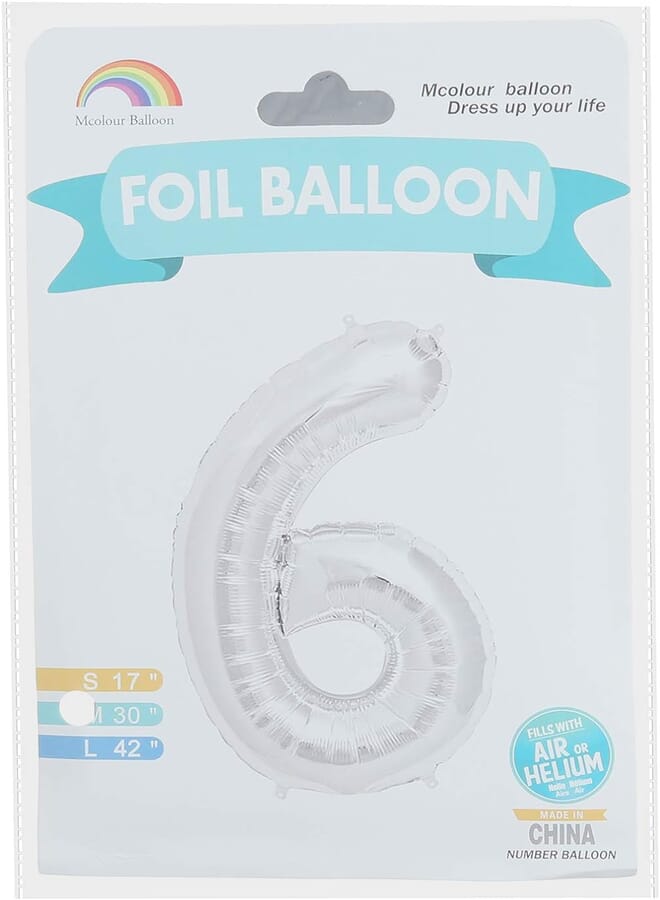 Mcolour Balloon Mcolour Balloon Foil Balloon - Number 6 - Meduim Size, Silver