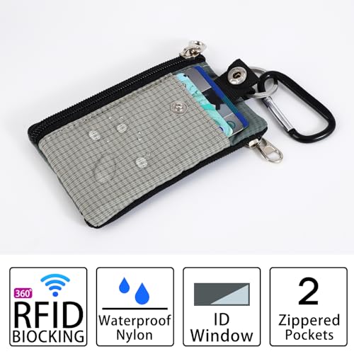MASAPHIL MASAPHlL Small Lanyard Wallet for Women/Men with RFID Blocking ID Badge Holder, Minimalist Nylon Zipper Pouch, Traval Neck Wallet with Keychain, ID Window for Card,Coin,Cash (Gray+Dark Gray) - Image 4