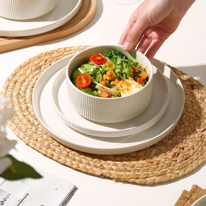 MONITO طقم أدوات المائدة السيراميكية MONITO لـ 4 أشخاص 12 قطعة أطباق وأوعية مقاومة للكسر والخدش طقم أطباق بتزجيج مزدوج تفاعلي آمن للاستخدام في الميكروويف وغسالة الصحون باللون الأبيض - Image 5