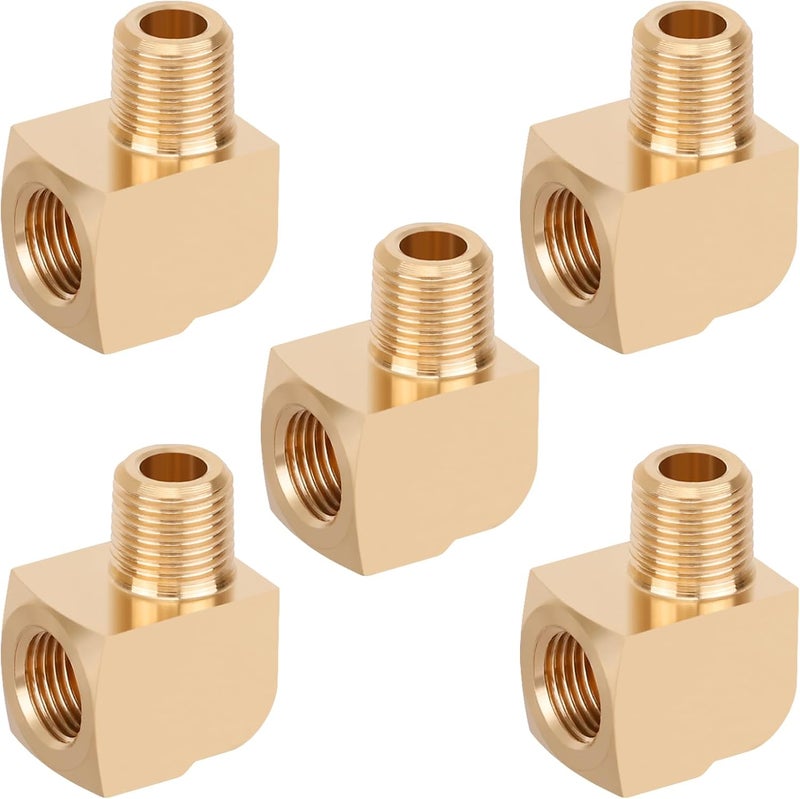 boeray 5pcs 1/8” Brass Fittings 90 Degree Barstock Street Elbow 1/8" NPT Male Pipe to 1/8" NPT Female Pipe Elbow Forged Brass Pipe Fittings - Image 1