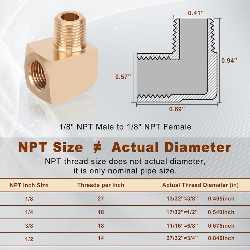 boeray 5pcs 1/8” Brass Fittings 90 Degree Barstock Street Elbow 1/8" NPT Male Pipe to 1/8" NPT Female Pipe Elbow Forged Brass Pipe Fittings - Image 2