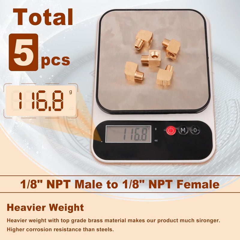 boeray 5pcs 1/8” Brass Fittings 90 Degree Barstock Street Elbow 1/8" NPT Male Pipe to 1/8" NPT Female Pipe Elbow Forged Brass Pipe Fittings - Image 5