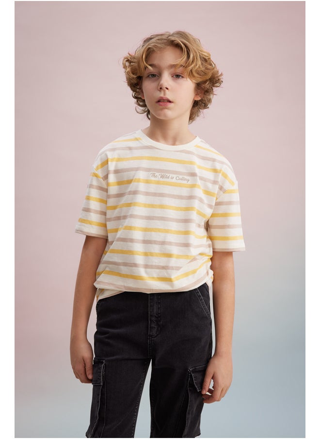 DeFacto - Boy Oversize Fit Crew Neck Knitted Short Sleeve T-Shirt - Image 1