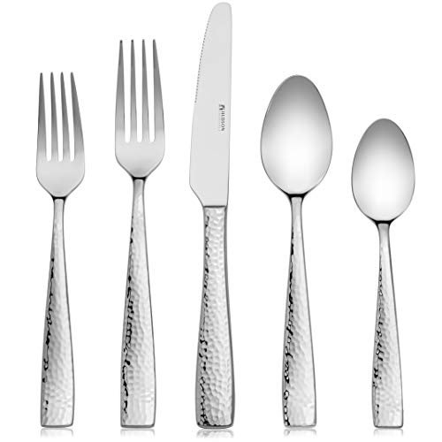 Hudson Essentials 20-Piece Hammered Stainless Steel 18/10 Flatware Silverware Set, Service for 4 (20-Piece Set) - Image 1