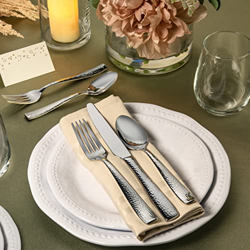 Hudson Essentials 20-Piece Hammered Stainless Steel 18/10 Flatware Silverware Set, Service for 4 (20-Piece Set) - Image 3