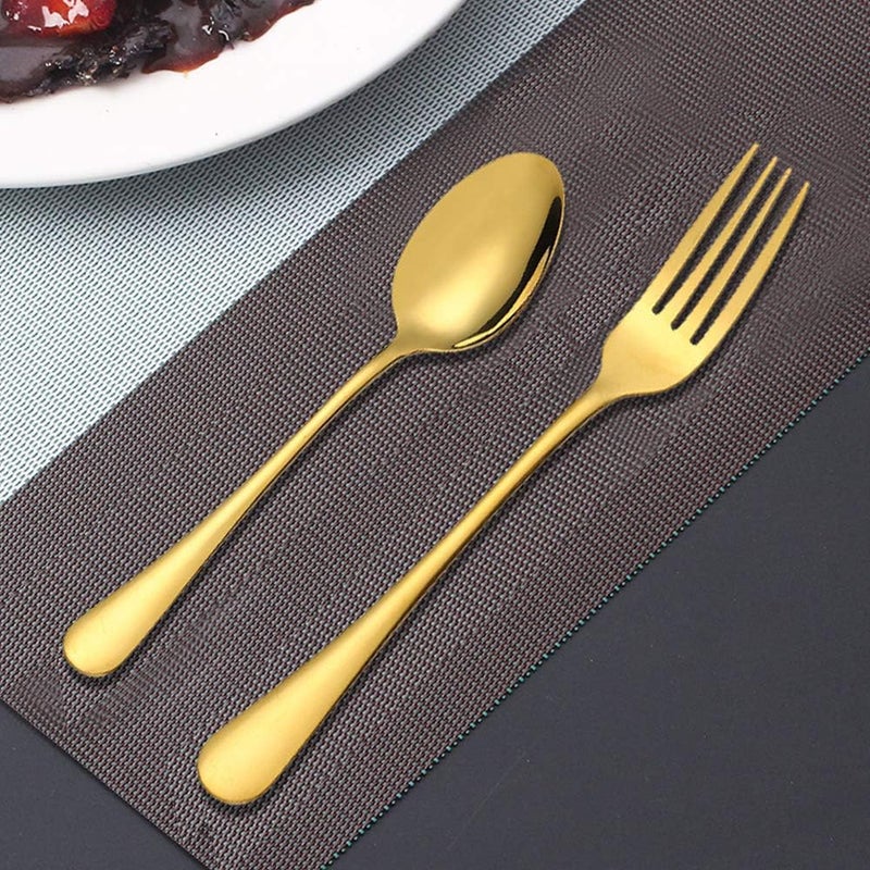 findTop Set of 12, Gold Plated Stainless Steel Dinner Forks and Spoons, Heavy-duty Forks (8 Inch) and Spoons (7 Inch) Cutlery Set- Gold - Image 2