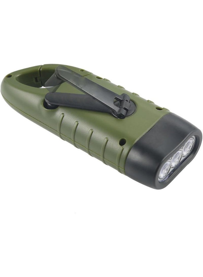 Rechargeable Emergency LED Flashlight - Solar & Hand Crank Powered Survival Torch with Quick-Snap Carabiner Clip, Army Green - Image 2