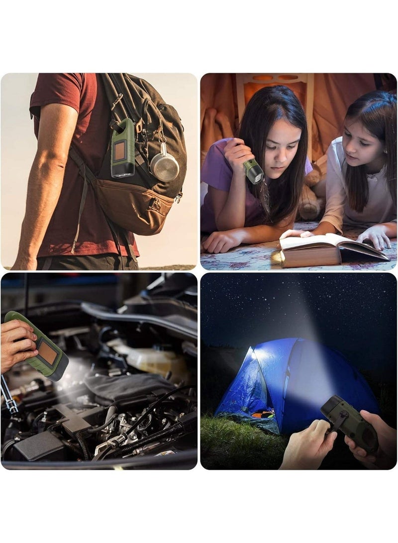 Rechargeable Emergency LED Flashlight - Solar & Hand Crank Powered Survival Torch with Quick-Snap Carabiner Clip, Army Green - Image 5