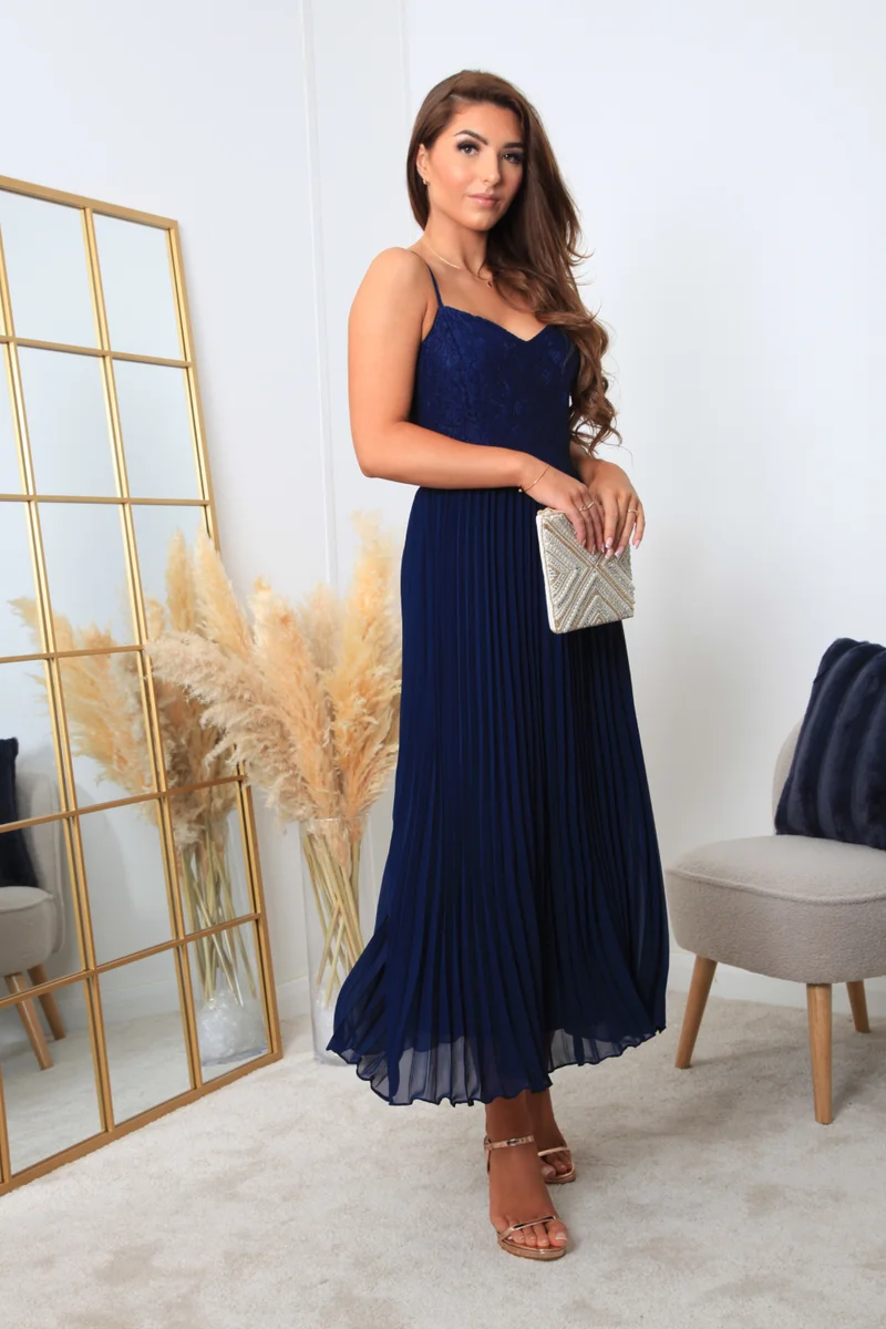 Strappy Pleated Lace Dress