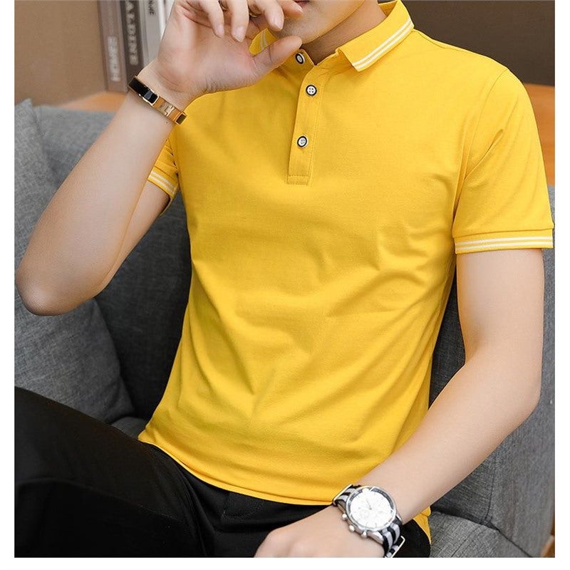 2024 Summer New Arrival Mens Polo Shirt Short-Sleeved Lel Trendy Paul Half-Sleeved Upper Clothes Solid Color Trendy Brand T-Shirt Feather-white - Image 4