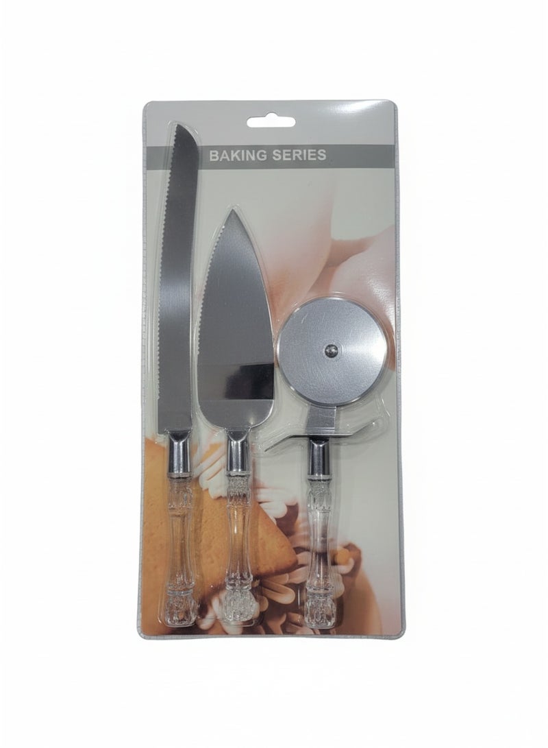 Roomlyne 3-Piece Cake, Pie & Pizza Baking Series Server Set - Stainless Steel with Acrylic Handles