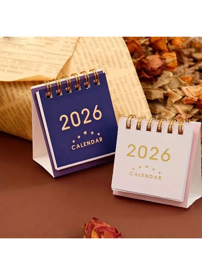 تقويم مكتبي صغير وردي لعام 2026 - مخطط أسبوعي وشهري غير مؤرخ مع علامات تبويب - Image 1