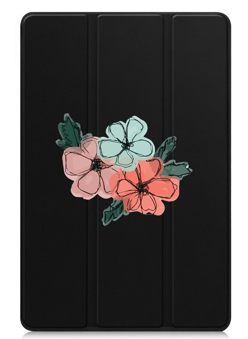 Theodor Protective Flip Case For Huawei MatePad SE 11 (2024) With Trifold Stand Auto Wake Sleep Shockproof Cover Flowers - Image 1
