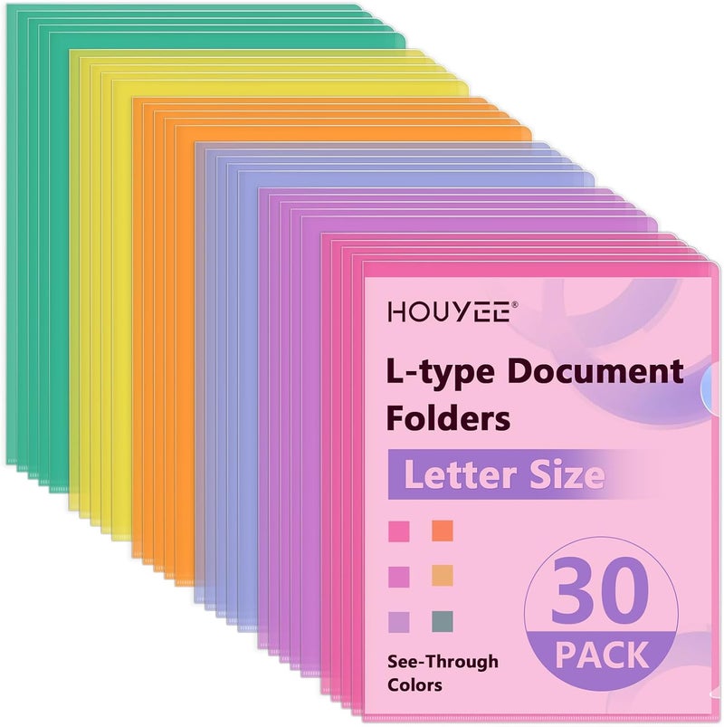 HOUYEE 30 Pack Clear Document Folder, Folder with Plastic Sleeves 6 Assorted Colors, Fit for Letter Size Paper, Waterproof, Tear-Resistant, and Transparent for Home, Office, and School Use - Image 1