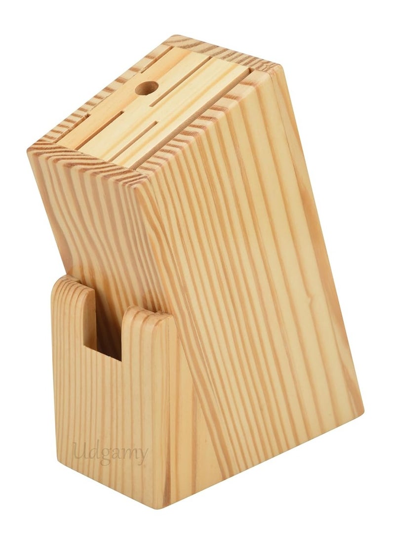 حامل سكاكين خشبي من حامل سكاكين خشبي 6 فتحات مبراة بفتحة مقص حامل سكاكين مطبخ كبير بدون سكاكين - Image 1