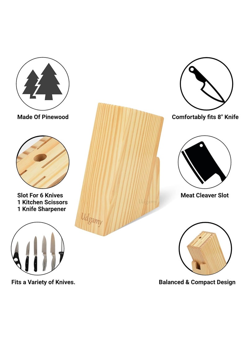 حامل سكاكين خشبي من حامل سكاكين خشبي 6 فتحات مبراة بفتحة مقص حامل سكاكين مطبخ كبير بدون سكاكين - Image 4