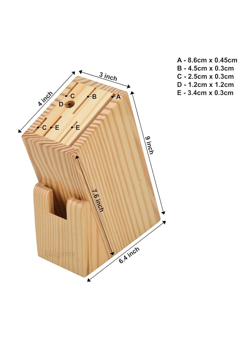 حامل سكاكين خشبي من حامل سكاكين خشبي 6 فتحات مبراة بفتحة مقص حامل سكاكين مطبخ كبير بدون سكاكين - Image 5