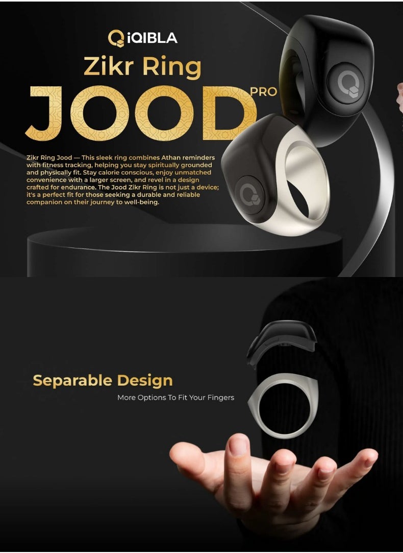 iQIBLA Zikr Ring Jood Pro – Smart Islamic Ring with Prayer Reminders, Tasbih Counter, Fitness Tracker & IP67 Water Resistance | Graphite  - Image 4