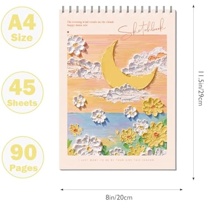 SKETCH BOOK SPIRAL BOUND 8X11.5 INCH - 90 PAGES 100GSM ACID-FREE DRAWING PAD FOR ARTISTS, KIDS, ADULTS (ORANGE) - Image 2