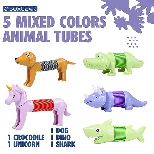 Boxgear 5Pack Pop Tubes Mixed Animal Fidget Toys AnimalTubes for Toddlers Cute Animal Sensory Fidget Toys for Girls and Boys StressRelief Pop Sound Spring Toddler Toys - Image 5